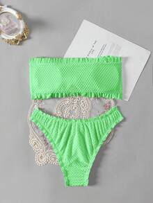 Swim Basics 女士纯色扭结褶皱休闲比基尼和三角泳裤套装 - 薄荷綠 - 查看 2