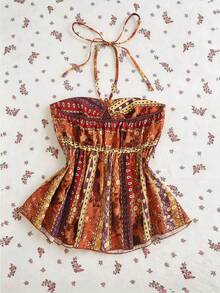 Elamini Áo hai dây cổ yếm nữ kiểu Bohemian retro Y2K, hở lưng, vạt bất đối xứng. - Nhiều màu - Xem 8