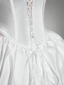 SHEIN ICON Áo corset lưới phối satin tương phản dành cho nữ cỡ lớn - trắng - Xem 10