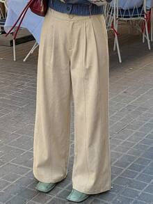 DAZY Women's Solid Color Split Wide Leg Casual Pants, Spring/Summer - Khaki - View 1