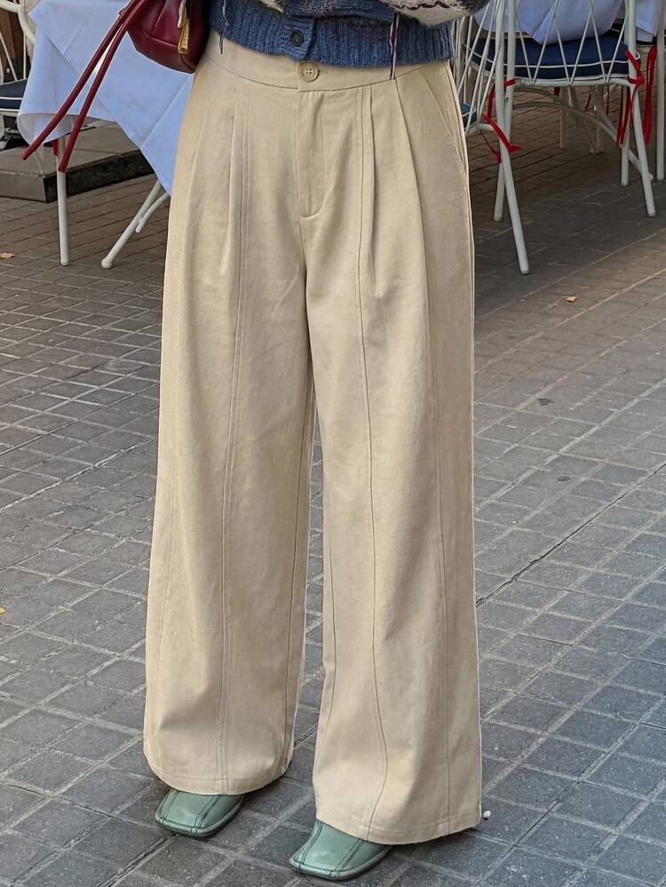 Women's Solid Color Split Wide Leg Casual Pants, Spring/Summer