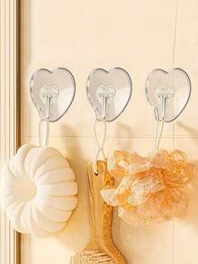 50 个重型透明粘性墙钩，心形塑料钩 - 无需钻孔即可轻松安装，适用于厨房和浴室收纳、墙壁储物架、夏季浴室装饰。 - 愛心掛鉤 - 查看 6