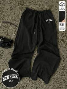 Attitoon Women's Casual Low-Waist Straight Leg Sweatpants, Suitable For Summer, Washed Effect - Black - View 4