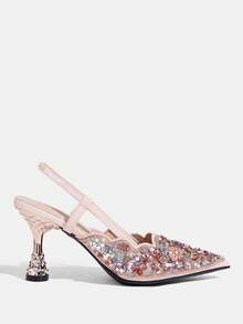 CUCCOO TILAWA 女士时尚派对尖头细高跟露珠和水钻高跟鞋 - 香檳色 - 查看 2