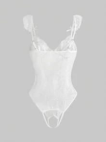 ROMWE Kawaii 性感优雅的白色蕾丝连体裤 - 白色 - 查看 2