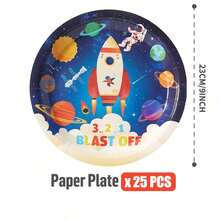 Space Rocket Astronaut Disposable Plates, Napkins, And Paper Cups, Astronaut-Themed Plates, Napkins, And Paper Cups For Party Supplies, Suitable For 25 Guests. Disposable Paper Plates And Party Tableware Suitable For Birthday Parties, Weddings, And Family Picnics - Multicolor - View 9