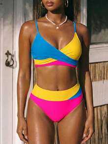 Vaytide Summer Beach Color Block Two Pieces Swimwear Set Carnival - Multicolor - View 8
