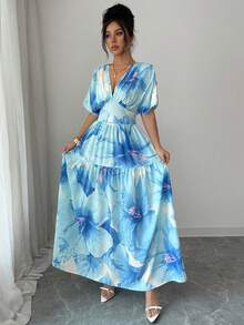 Selianne Damen Maxikleid mit mehrfarbigem Muster, geraffelte Schulterärmel, taillierter Bund, Patchwork-Design, elegantes hochwertiges Cocktail-Party-Geburtstaggeschenk, festliche Anlässe, Frühling/Sommer - Verschiedenfarbig - Übersicht 5