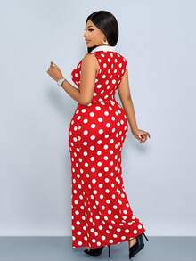 SOLERSUN 女士加大码性感优雅波点黑色长裙，秋冬春季新款时尚单品。 - 紅色 - 查看 3