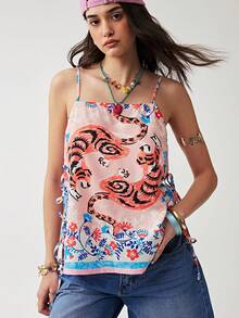 Soleia Women's Floral Tiger Print Casual Sexy Versatile Daily Wear Golf Camisole Top White Summer - Multicolor - View 6
