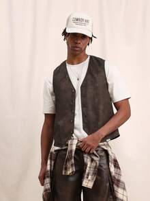 SUMWON 男士无袖纽扣马甲休闲叠穿马甲经典V领常规版型正式商务秋冬风格外套 - 棕色 - 查看 2