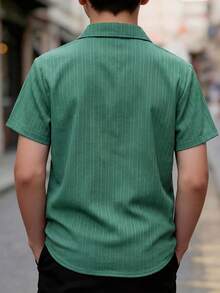 SHEIN Áo sơ mi ngắn tay màu trơn, phong cách thường ngày cho bé trai tuổi teen, mùa hè. - màu xanh lá - Xem 2