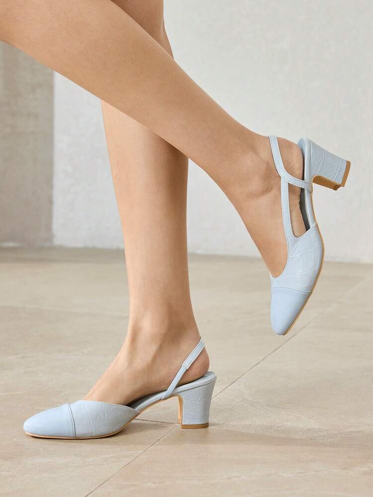 WOMEN SHOES NEW EUROPEAN AND AMERICAN STYLE SIDE AIR SPLICING ROUND TOE MEDIUM THICK HEEL SHOES, LIGHT BLUE VERSATILE COMFORTABLE CASUAL ELEGANT FASHION SLIP-ON CLASSIC HIGH HEELS