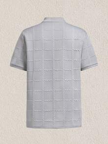 Mercer Haus Polo col montant texturé de couleur unie pour hommes, adapté pour les vacances d'été tropicales à Hawaï. - Gris - Voir 2