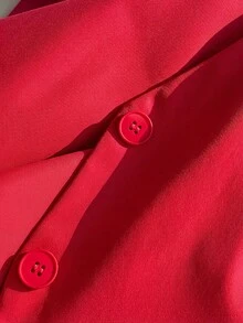 SHEIN EZwear 大码轻薄玫瑰红西装背心，适合毕业典礼、返校、秋冬季教师穿着，女士红色夏季上衣，红色背心，红色露脐上衣 - 紅色 - 查看 4
