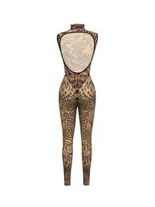 Zyxie 性感玫瑰数码印花连体裤，薄纱套装 - 黑色 - 查看 2