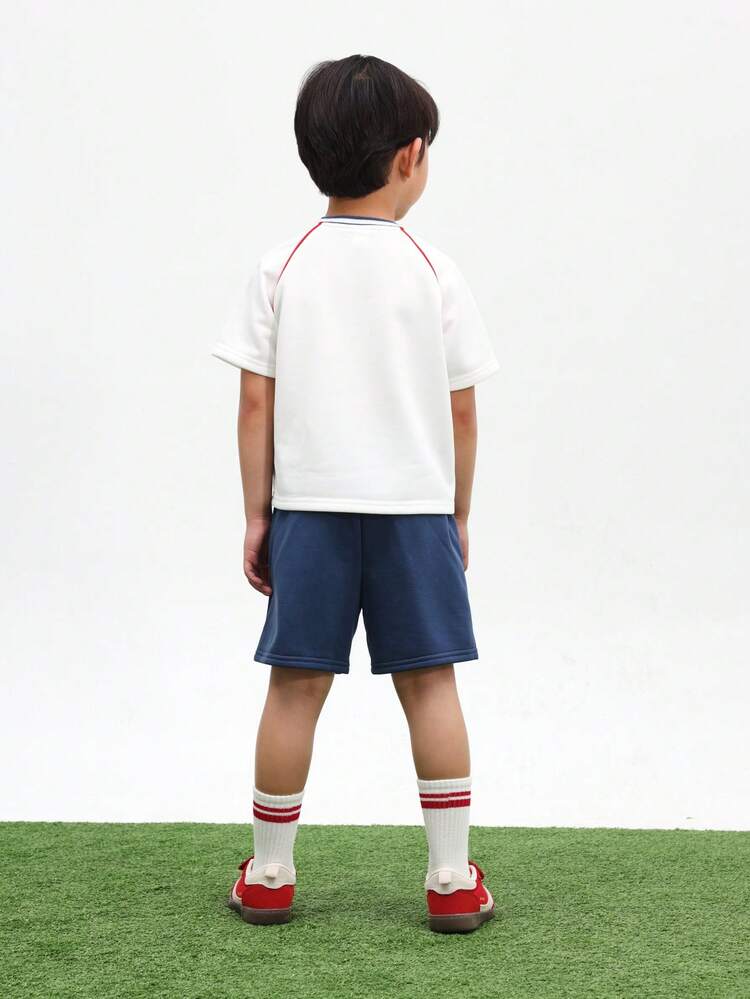 Boys USA Jersey Set Short Sleeve Crew Neck T-Shirt With Navy Regular Fit Shorts Summer Casual Outfit Sports Inspired Print