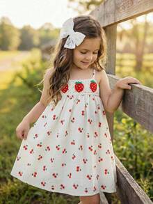 SHEIN Young Girl Woven Solid Color Cherry Pattern Casual Camisole Dress Summer Outfits Summer Outfits Summer Dresses Prom Dresses Beach Dress Sundress Kids Summer White Cherry Print Midi Dress With Crochet Strawberry Details Cherry Dress Kids Strawberry Dress Kids Sundress For Kids Kids Sun Dresses Kids Dress Girls White Dress With Red Flowers Embroidered Floral Little Girl Dress Girls Summer Clothes Strawberry Dress For Girls Flower Skirt Kids - Apricot - View 2