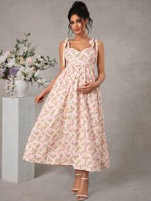 Momance 印花系带露肩优雅孕妇连衣裙 - 彩色 - 查看 1