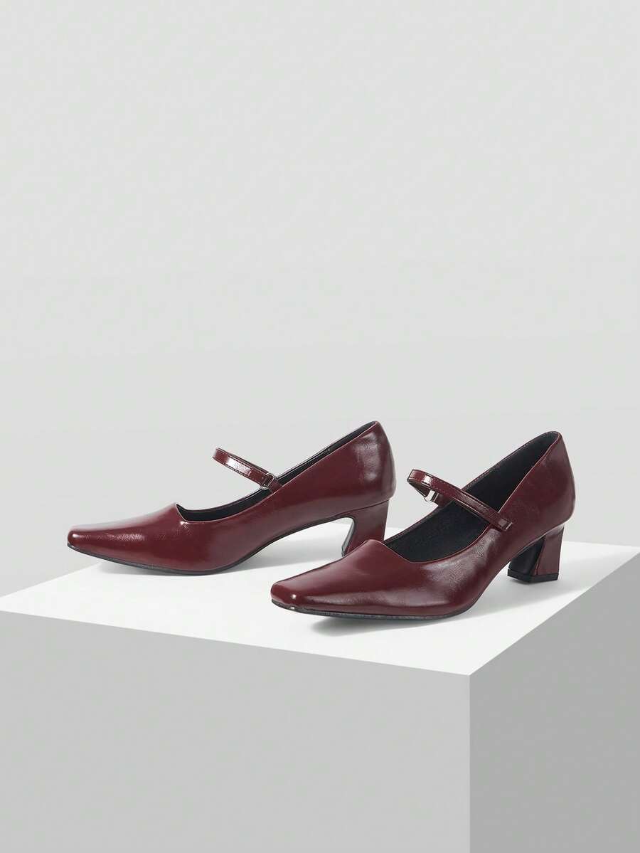 Mnmlis New Spring And Autumn Temperament Socialite Style Women's Shoes, Retro Word With Small Heels - Burgundy - View 1