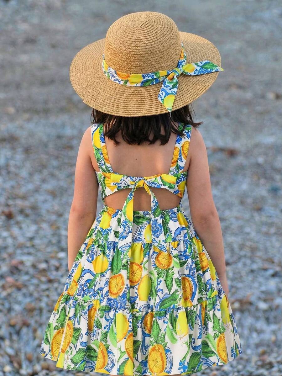 Emery Rose Kids Emery Rose Kids Đầm dự tiệc thường ngày in hình lá chanh cho bé gái - Màu vàng - Xem 1