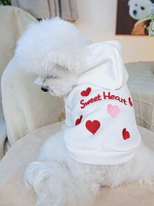 PETSIN 1pc "Sweet Heart" Heart Pattern Embroidered Pet Hoodie With Traction D-Ring Spring And Autumn Comfortable Cat And Dog Coat - White - View 8