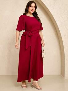 Enliva Vestido cruzado elegante de unicolor para tallas grandes - Burdeos - Ver 4