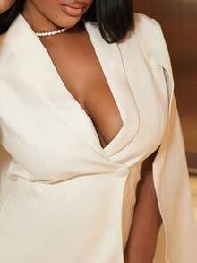 Chea Andrea Spring/Summer Romantic Women's White Cape Collar Elegant Blazer Dress,Sweet&Elegant Outfit For Sweet Date Night &Wedding Guest Dress Women &Holiday & Graduation Dress&Daily Commuting&Vacation&Garden Parties & Concert Outfit Women In Fall/Winter - White - View 5