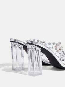 CUCCOO TILAWA Stilvolle und elegante Party, Frauen Sandaletten mit dickem Absatz für den Alltag, beliebtes transparentes Gummi-Strass-Design im Nahen Osten, bequem und vielseitig, passend zu verschiedenen Kleidern und Hosen - Silber - Übersicht 5