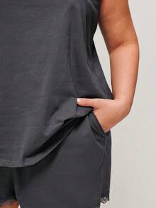 LUVLETTE Plus Size Summer Women Dark Gray Soft 100% Pure Cotton Pajamas Sets Lace Cami & Shorts PJ Set Lounge Set Lingerie Pajama Sets For Women Curvy Talla Grande PyjamaMatching Sets Cotton Pajamas - Grey - View 7