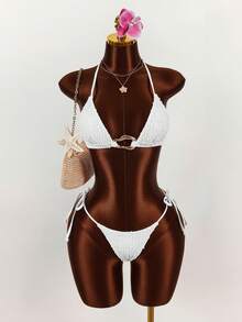 Amplova Bộ bikini hai mảnh gợi cảm dành cho nữ - gồm áo, quần và áo khoác ngoài. - trắng - Xem 4