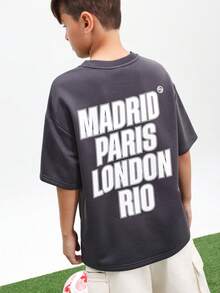 SUMWON Oversized City Names Graphic Tshirt With Madrid Paris London Rio Print Short Sleeve Crew Neck Tee Casual Streetwear, World Cup Sporty Game Streetwear - Dark Grey - View 4