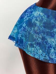 Amplova 女士春季新款蕾丝渐变图案低胸吊带背心和低腰短裤套装 - 彩色 - 查看 8