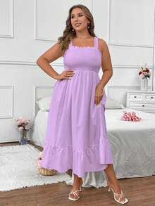 SHEIN Clasi Plus Size Summer Casual Solid Color Cami Dress Maxi Women Outfit - Mauve Purple - View 7
