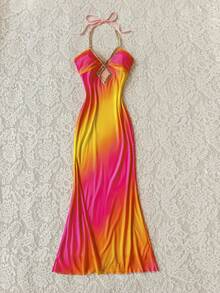 Soleia 女士夏季度假亮片拼接镂空露背鱼尾裙 - 彩色 - 查看 5