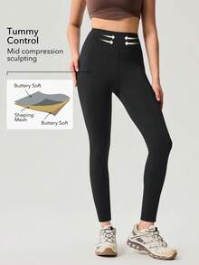 OutZeal 女士运动黑色紧身裤 徒步露营二合一内置内裤 速干收腹运动裤 - 黑色 - 查看 2