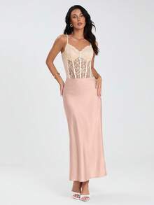 Glamine Women's Satin Skirt, Versatile Fish Tail Hem Skirt, Daily Wear, Brown Skirt Elegant Skirt Silk Skirt Midi Skirt Long Skirt For Women Elegant Formal Long Skirt Satin Women's Skirts Satin Long Skirt Peach Long Skirt Skirts For Formal Wear Elegant Formal Skirt - Coral Pink - View 3