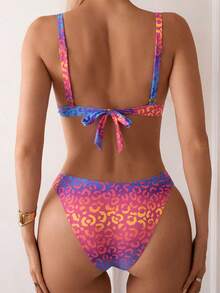 Swim Vcay 2pcs Sexy Leopard Print Push-Up Padded Bikini Set, Women Summer Beachwear Outfits - Multicolor - View 2