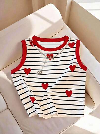 Women's Spring/Summer New Arrival Striped Heart Print Fitted Camisole