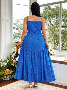Celure Plus Size Women Ditsy Floral Side Slit Hem Cami Dress Picnic Dresses For Women Yisikado Dress Zanzea Dress For Women Plus Size Zanea Dress For Woman - Blue - View 2