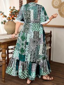 Lacomfia Đầm nữ thanh lịch, tối giản, phong cách Bohemian cổ điển, họa tiết hoa, tay bồng, thích hợp cho kỳ nghỉ. - Nhiều màu - Xem 2