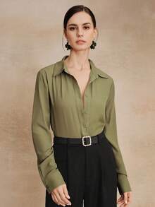 Anewsta Women's Heavyweight Hollow-Out Crochet Blouse - Green - View 5