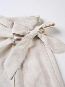 Franclia 女士常规梭织纹理面料半身裙，前中褶皱拼接，系带腰身 - 杏色 - 查看 5