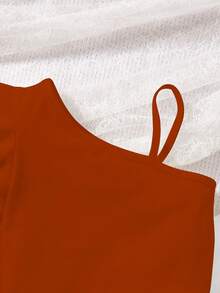 2pcs/Set Young Girl' Asymmetrical Shoulder Top + Pants, Tropical Plant Pattern, Suitable For Spring & Summer, Vacation - Multicolor - View 3