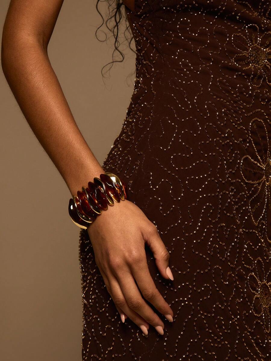 MUSERA 玳瑁金弹力手链 假日 春夏 海滩 节日 度假 可爱 日常 - 金琥珀色 - 查看 1