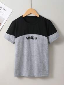 SHEIN Mirajuku 男童春夏圆领撞色城市字母印花休闲T恤 - 深灰色 - 查看 5