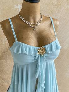 Soleia Spring To Summer Carnival Carnival Costume  Party Beach Wedding Beach Graduation Winter Festival Vacation Women's Metal Flower Decor Ruffle Asymmetric Hem Camisole - Blue - View 4