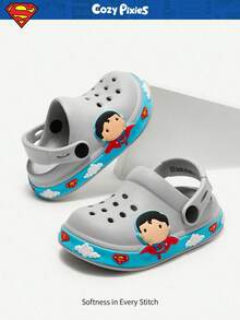 SUPERMAN X Cozy Pixies 男婴舒适时尚灰色可爱DC卡通大头超人儿童透气防滑轻便花园拖鞋，夏季鞋 - 灰色 - 查看 1