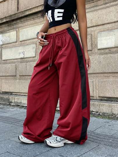 Coolane Women's Fall Streetwear Concert Outfit Rave Outfit Festival Going Out Vintage Y2K Color-Blocked Grey Loose Wide Leg Pants