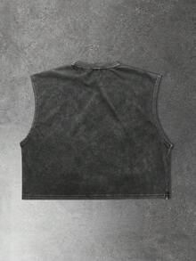 Manfinity EMRG 男士街头风纯棉短款背心，复古针织无袖马甲，宽松宽肩针织纹理面料，复古水洗效果，适合复古、朋克、Y2K、简约风爱好者、说唱歌手、年轻街头风、时尚、ins风、休闲、街头服饰、派对、返校、时尚穿搭、节日礼物、男友礼物，男女皆宜 - 黑色 - 查看 2